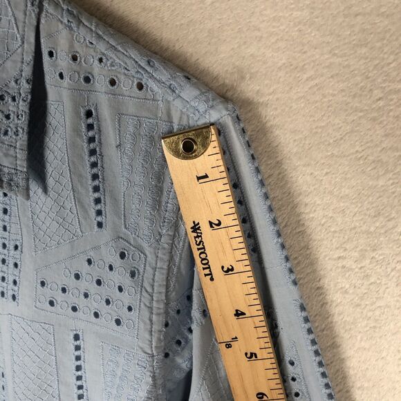 RALPH‎ LAUREN Black Label Eyelet Shirt Sz M Blue Cotton Long Sleeve Button Up - Picture 7 of 9